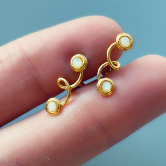 14k Gold Vermeil Opal Stud Earrings - Picture 10 of 13